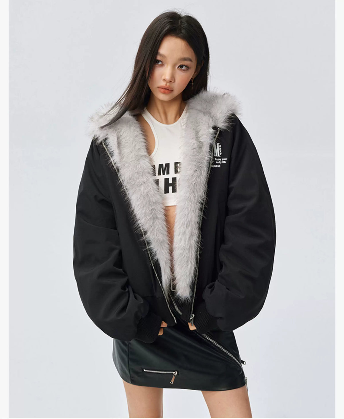 Faux Fur Trim Oversized Bomber Jacket