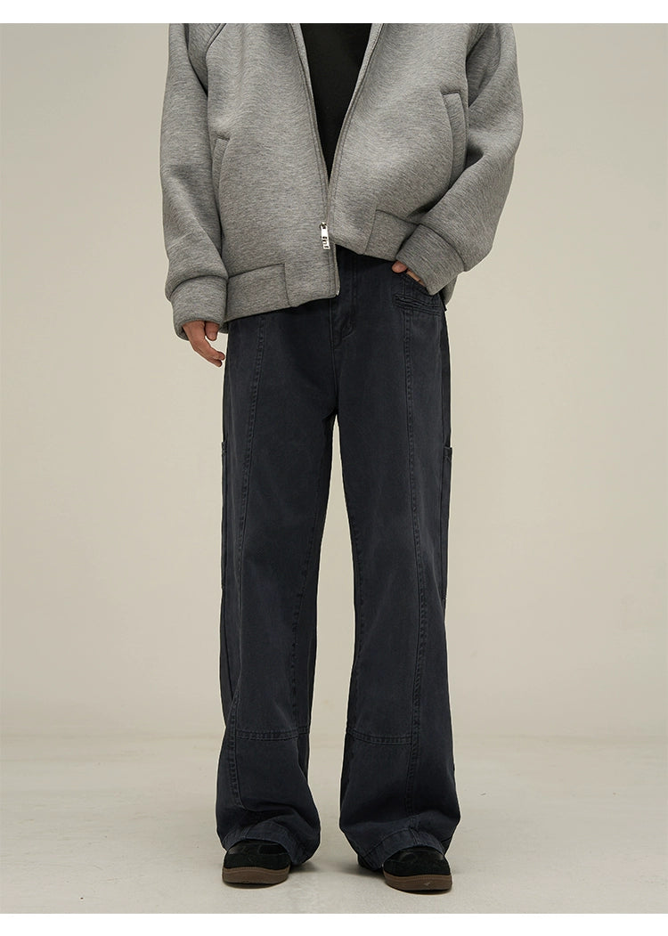 Washed Utility Panel Seams Wide Leg Jeans