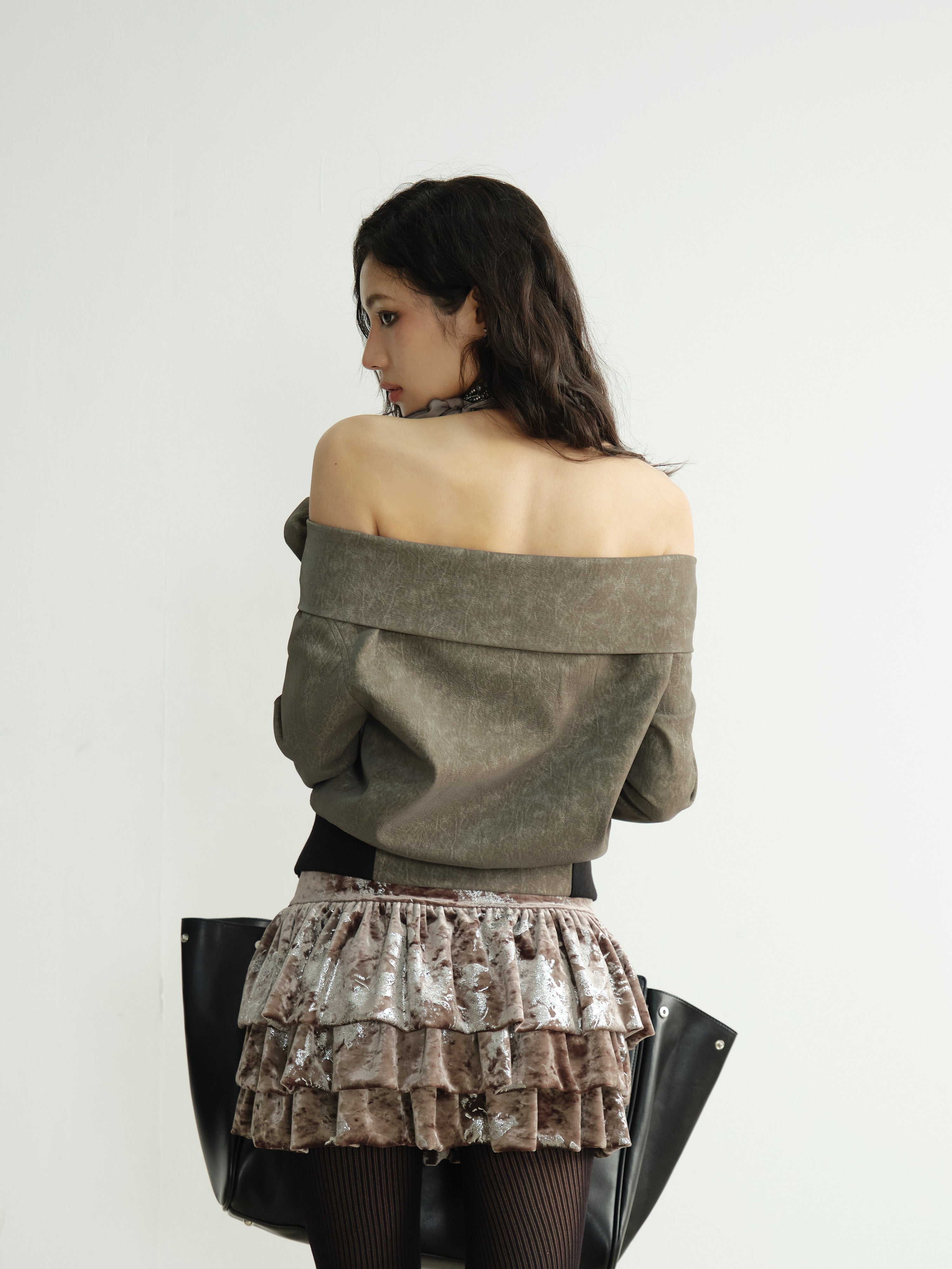 Olive Cropped Suede Moto Jacket