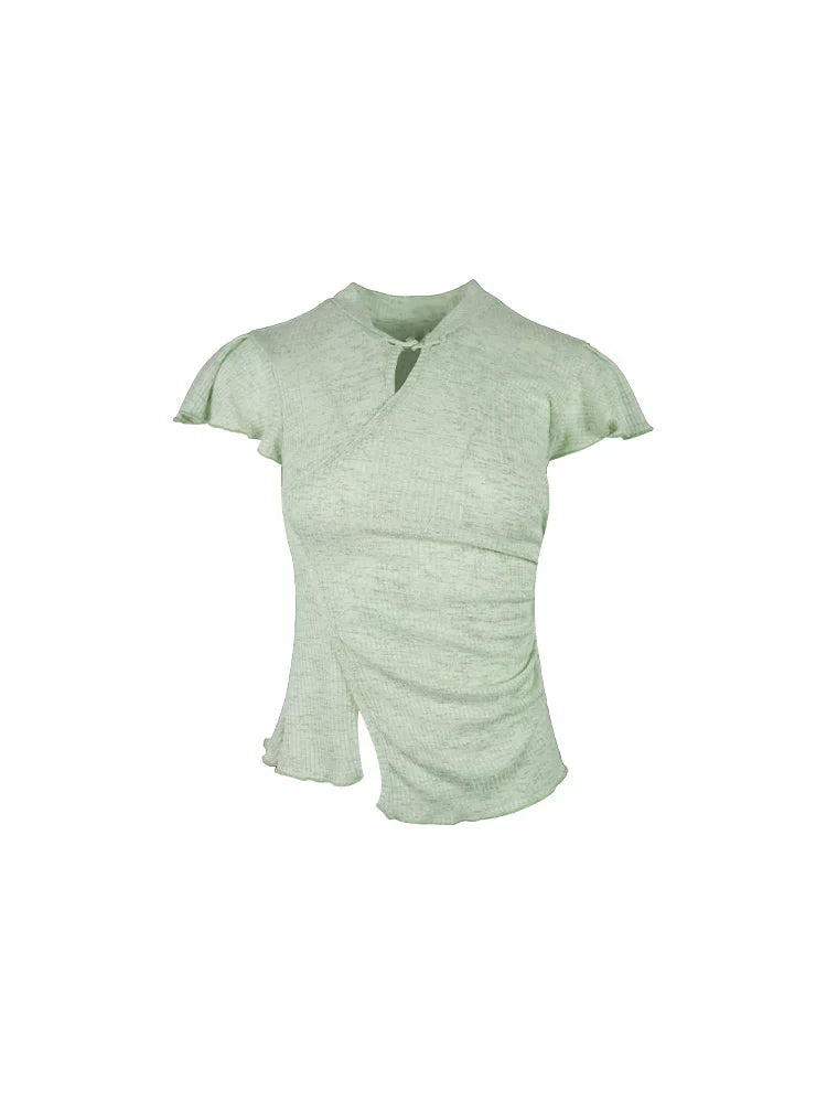 Asymmetrical Ribbed Cheongsam Top