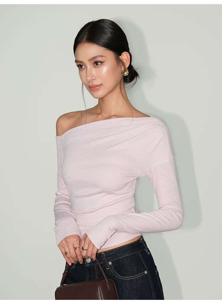 Side Glimmer Asym One‑Shoulder Long Sleeve Tee