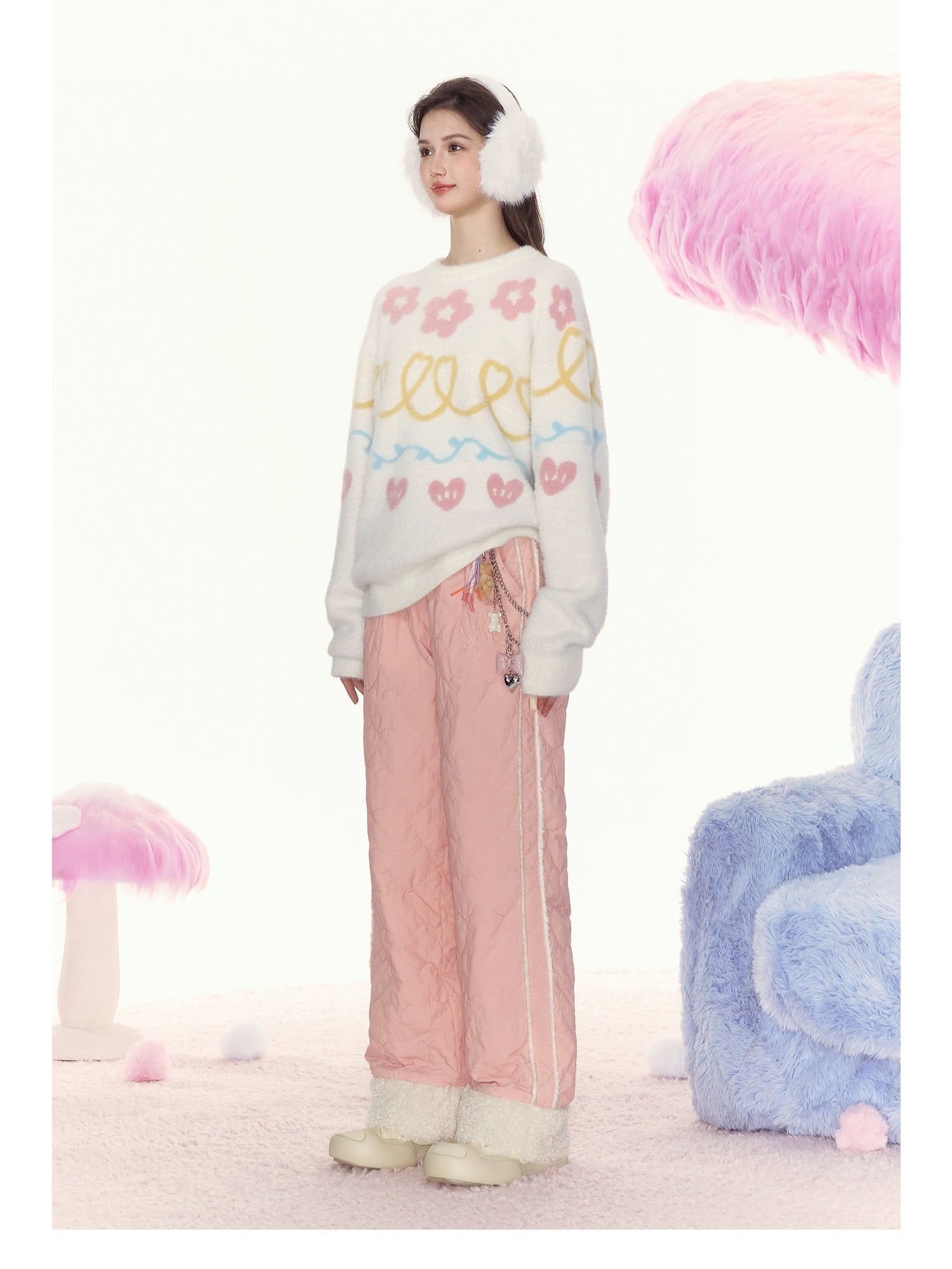 Sherpa-Lined Pink Track Pants
