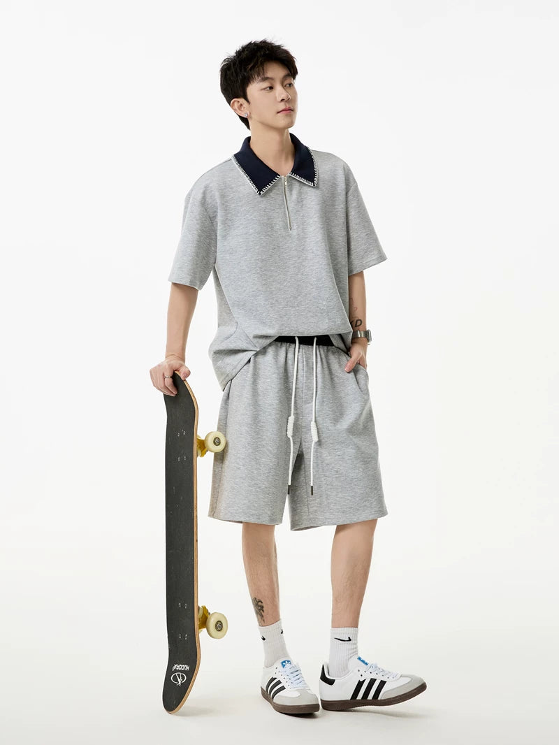 Contrast Collar Quarter-Zip Sweatshirt