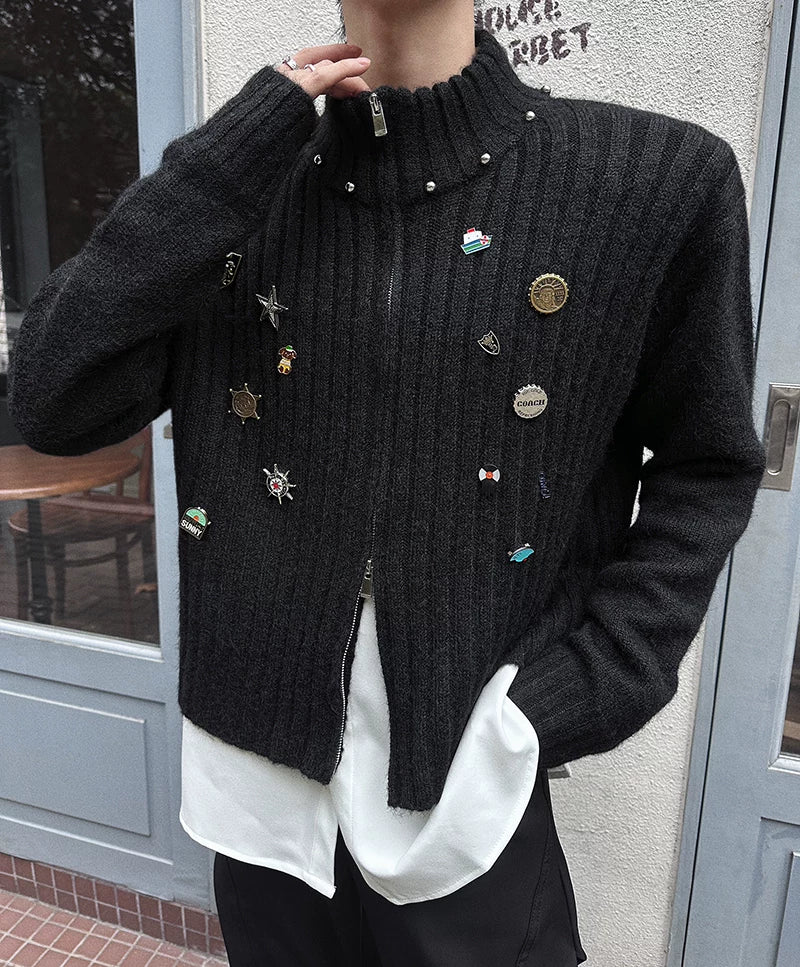 Pinfall Monogram Ribbed Zip Cardigan