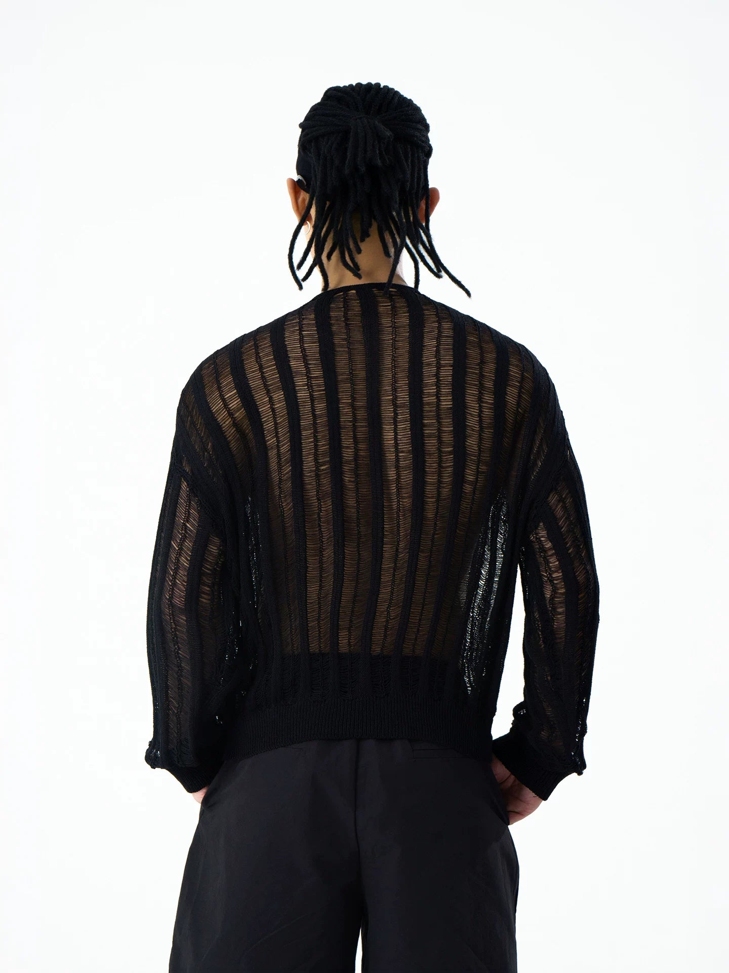 Mesh Rift Lace-Up Sheer Knit Sweater
