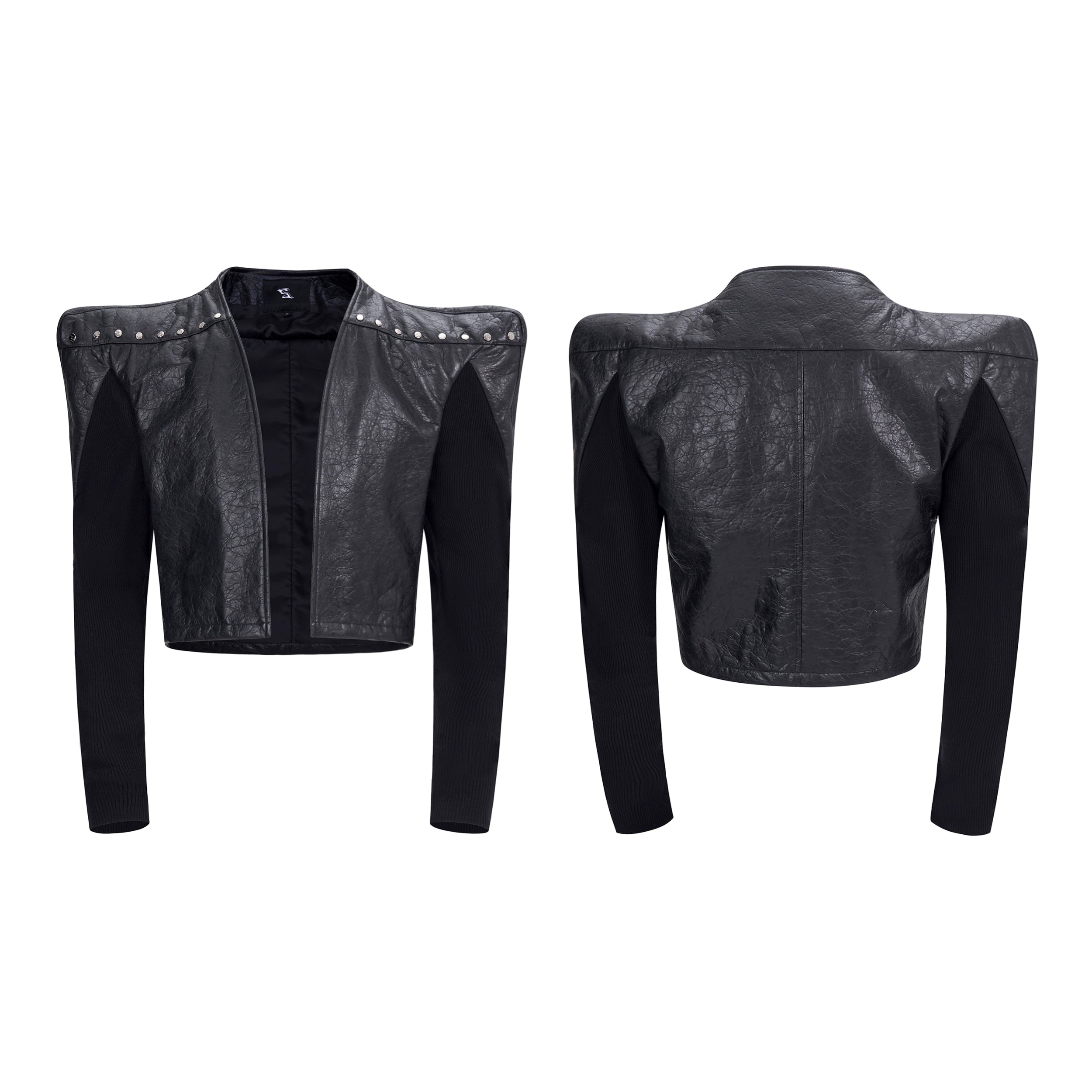 Black Cropped Structured Shoulder Jacket