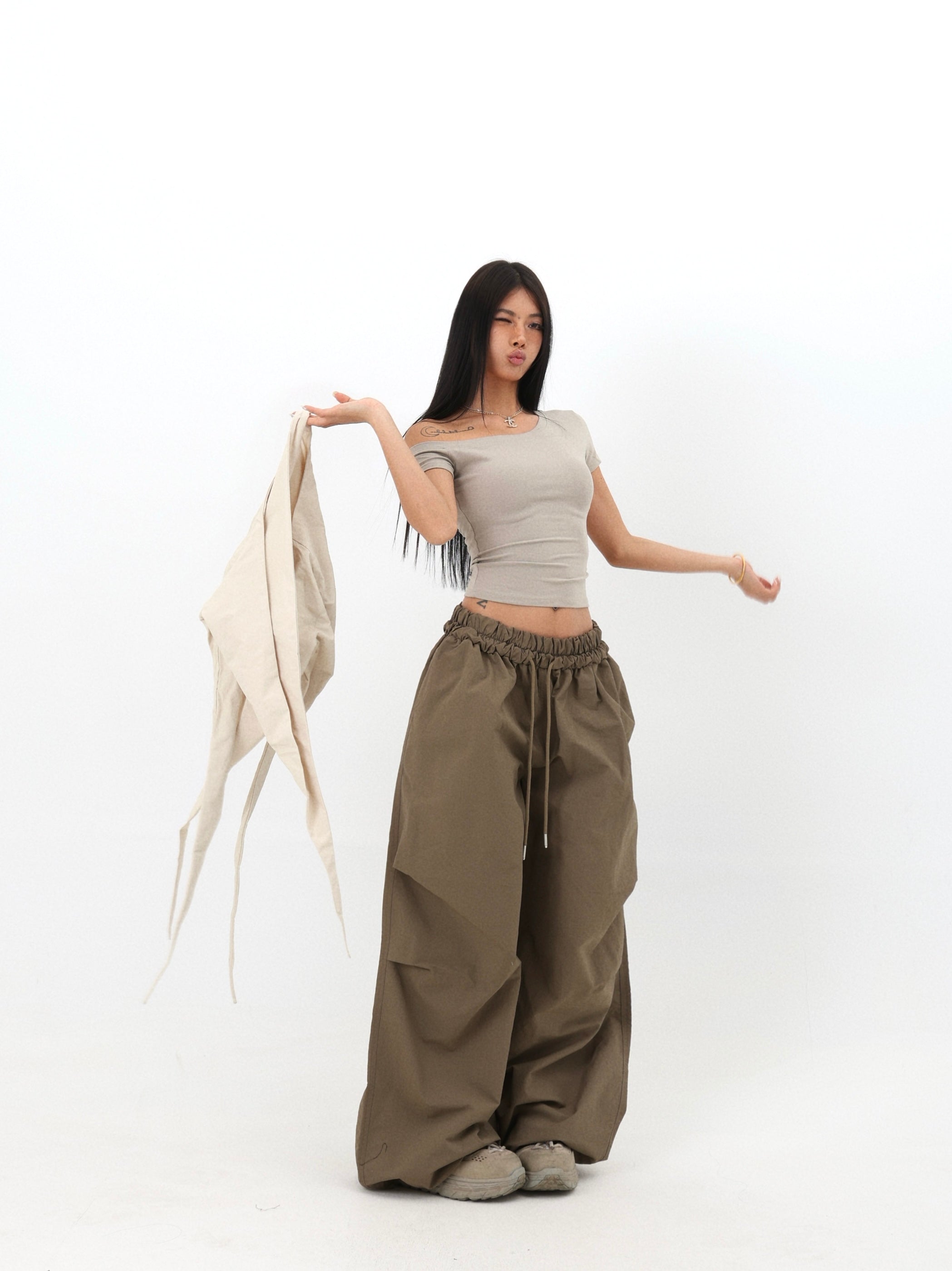 Wrap Waist Parachute Pants