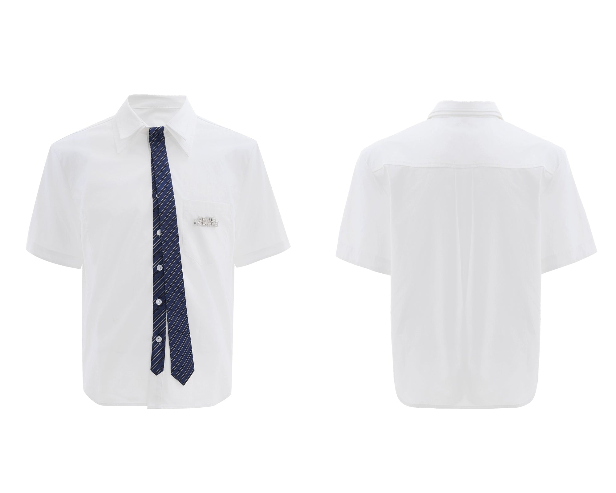 White Short Sleeve Shirt With Tie