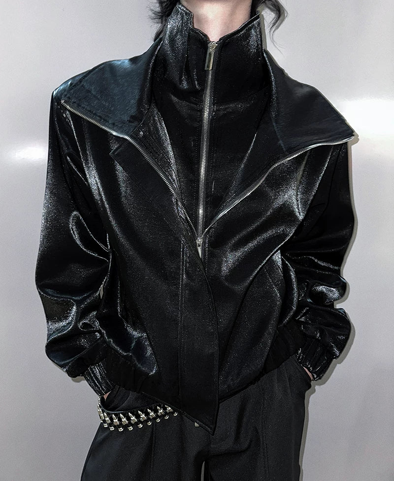 Nebula Gloss High-Collar Zip Jacket