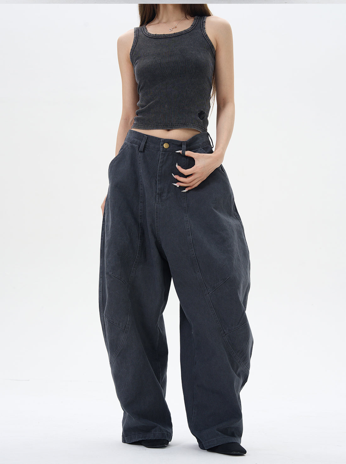 Olive Wide-Leg Cargo Chain Pants
