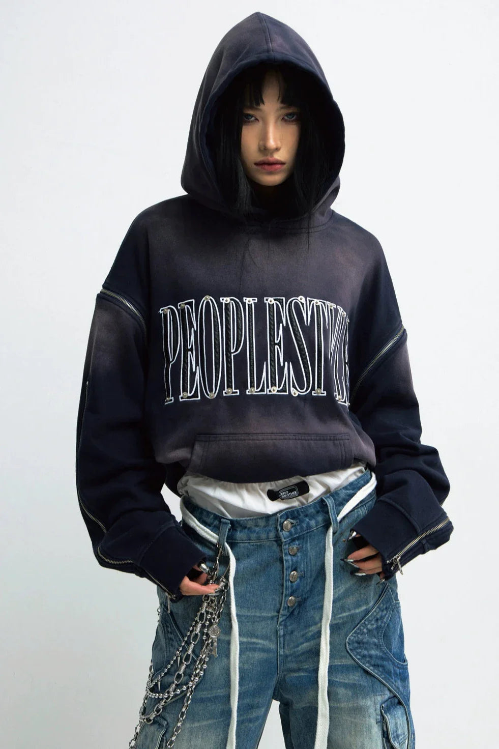 Men's Baggy Gradient Distressed Hooded Sweatshirt