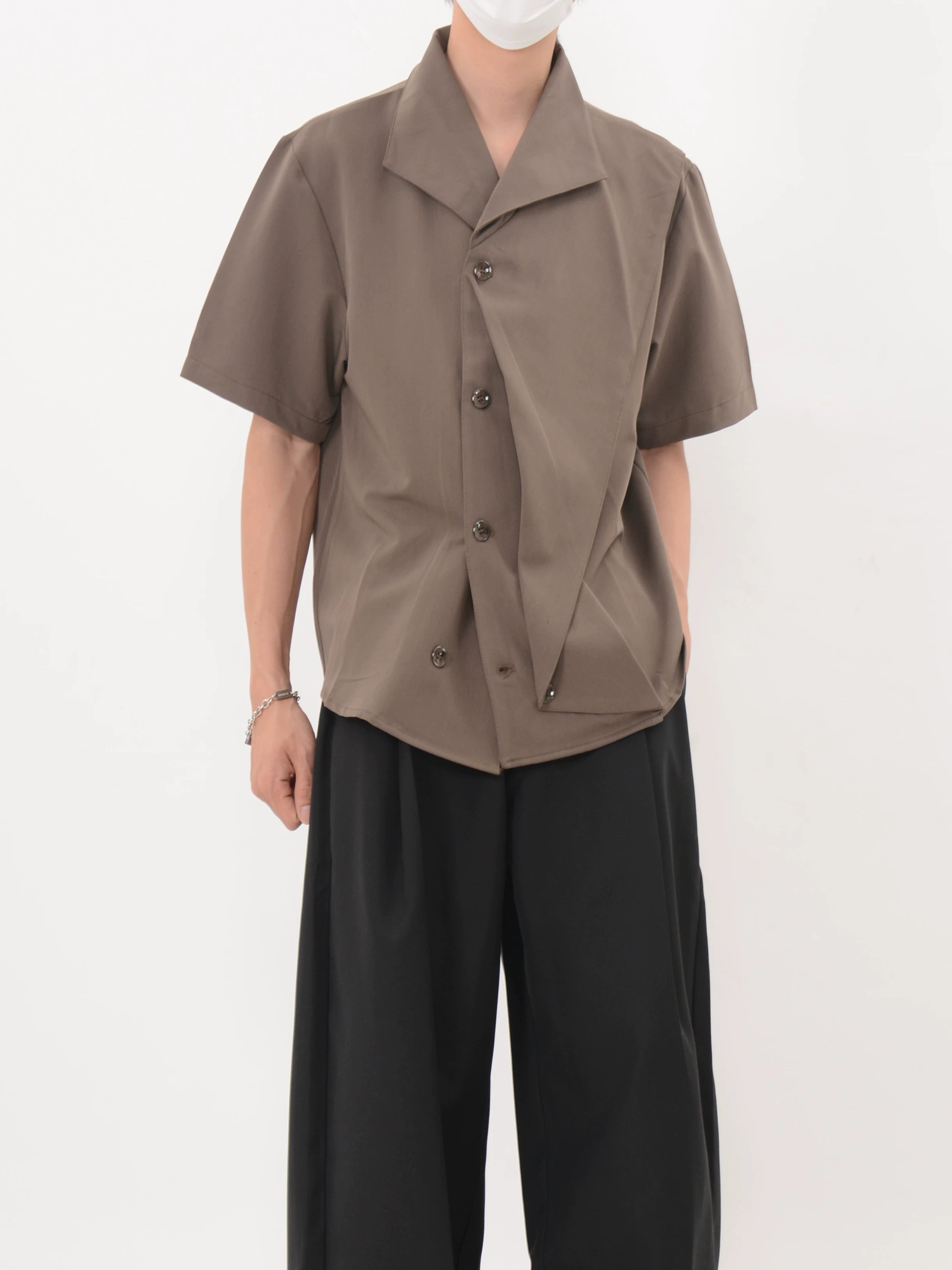 Asymmetric Cascade Button Shirt