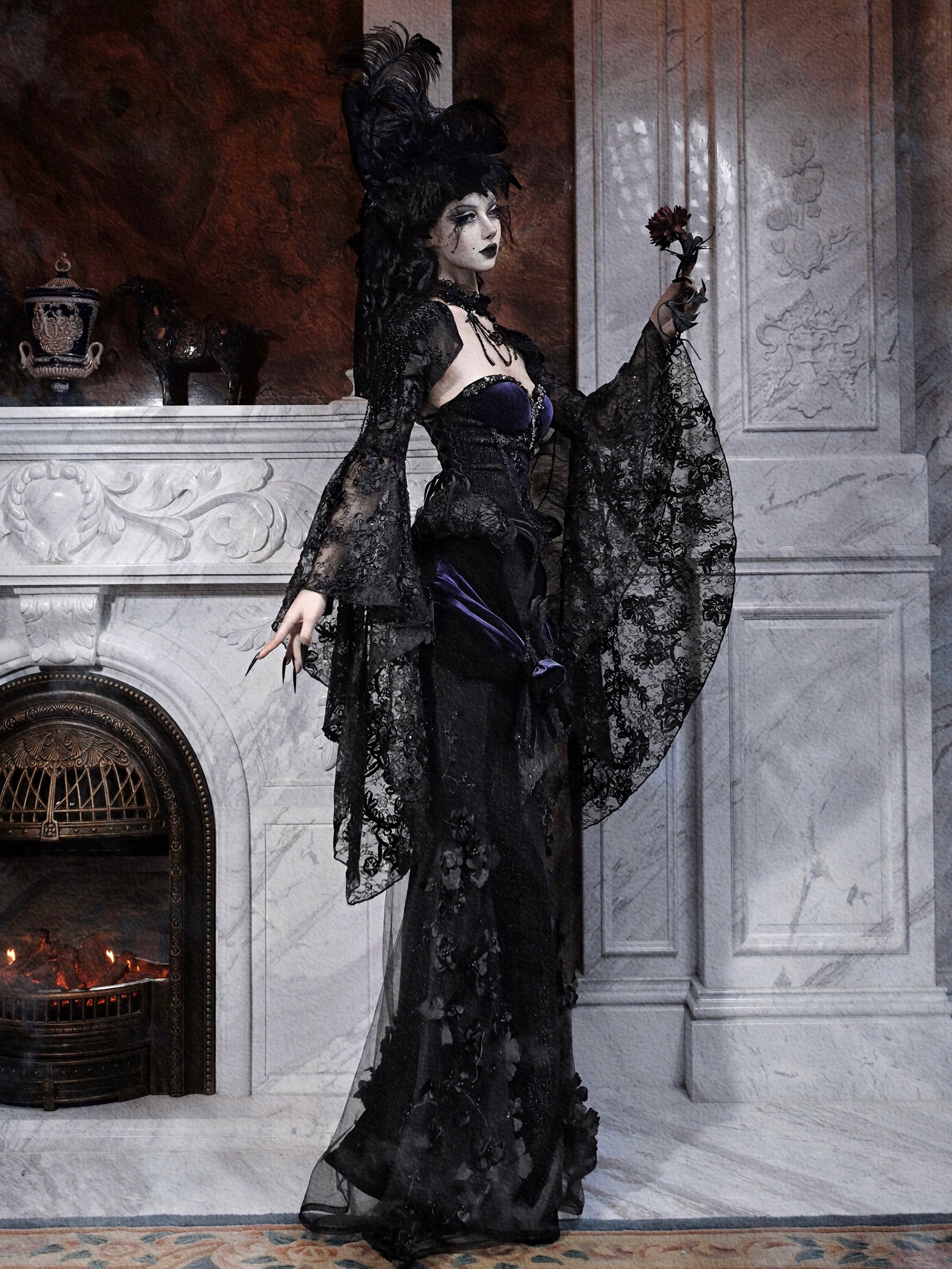 Gothic Black Lace Dramatic Bell Sleeve Bolero