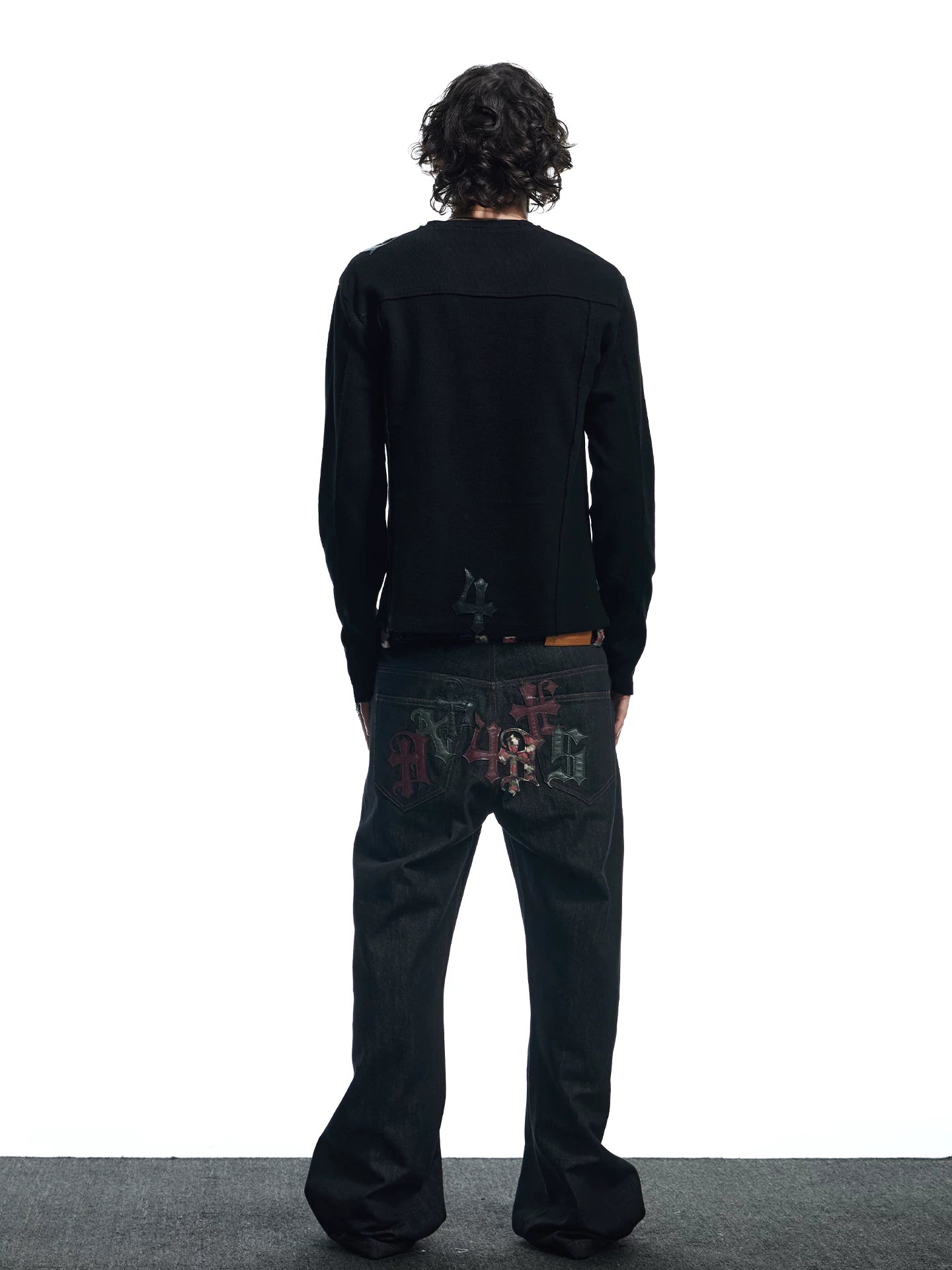 Gothic Letter Appliqué Straight-Leg Denim Jeans