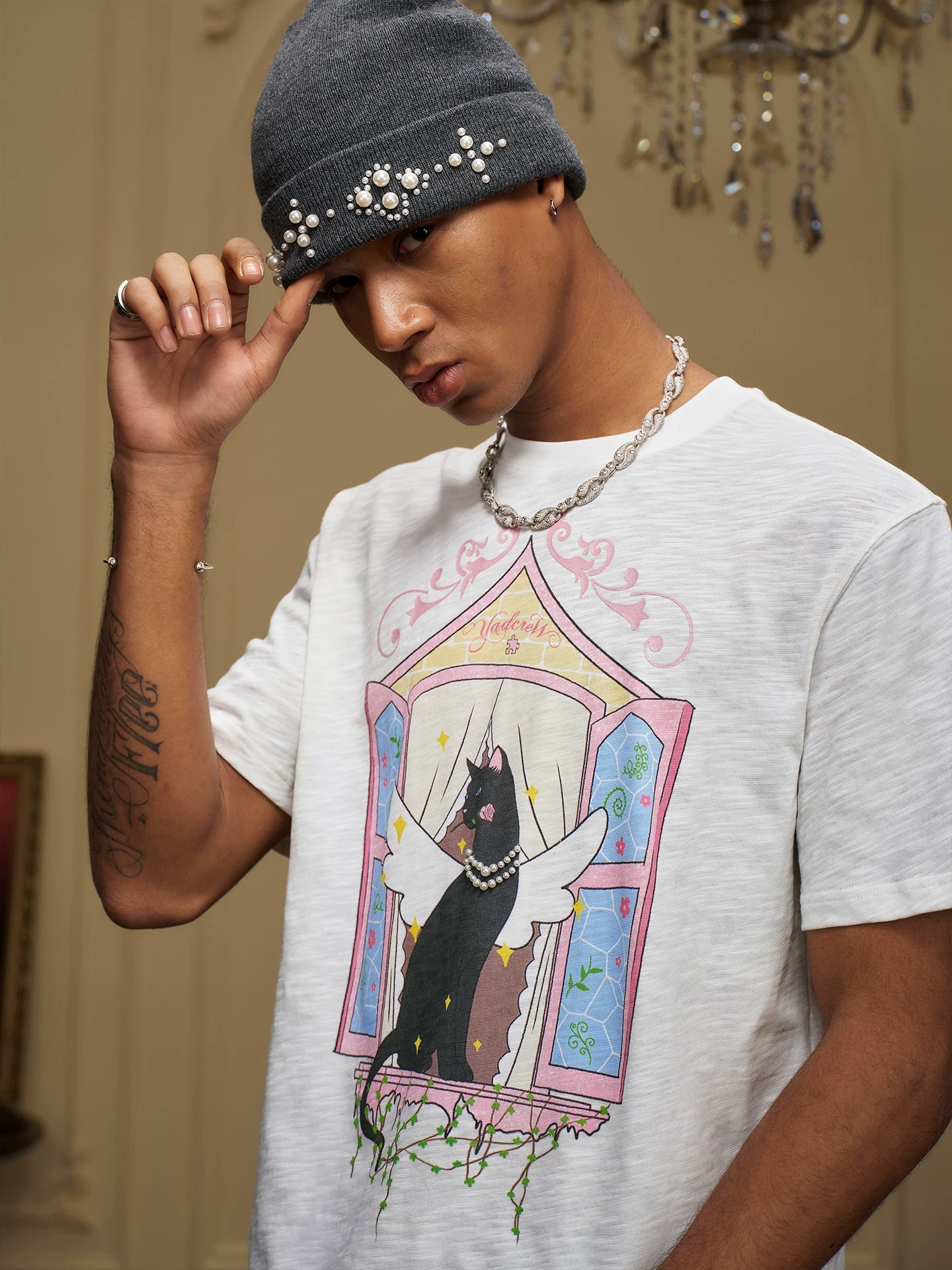 Winged Cat Window Graphic T Shirt