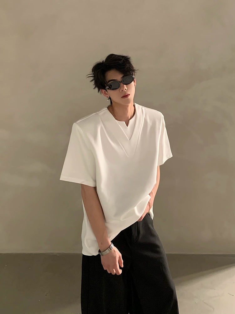 Minimalist Short Sleeve Shirt with Deep V Notched Neckline