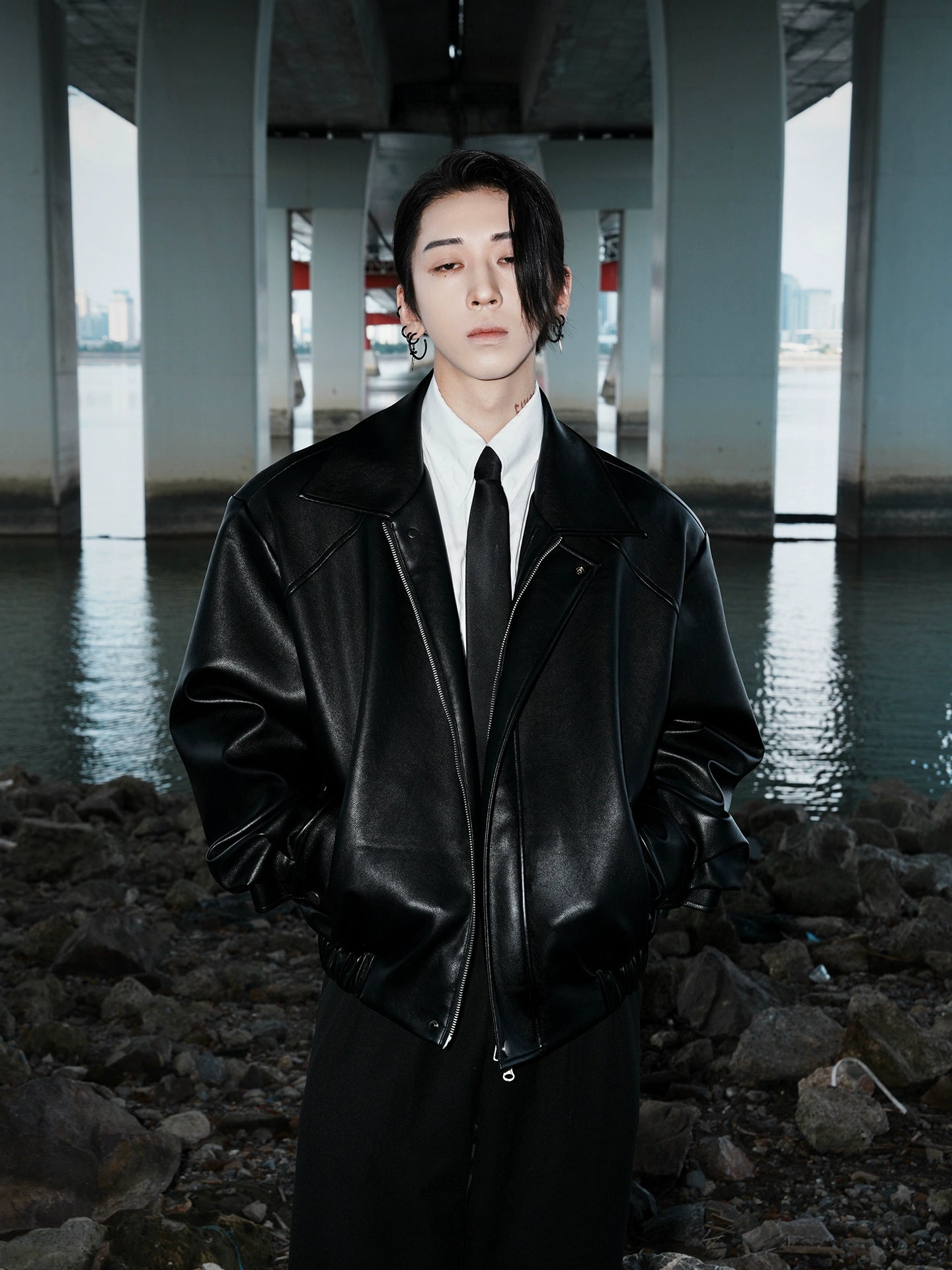 Noir Authority Leather Bomber