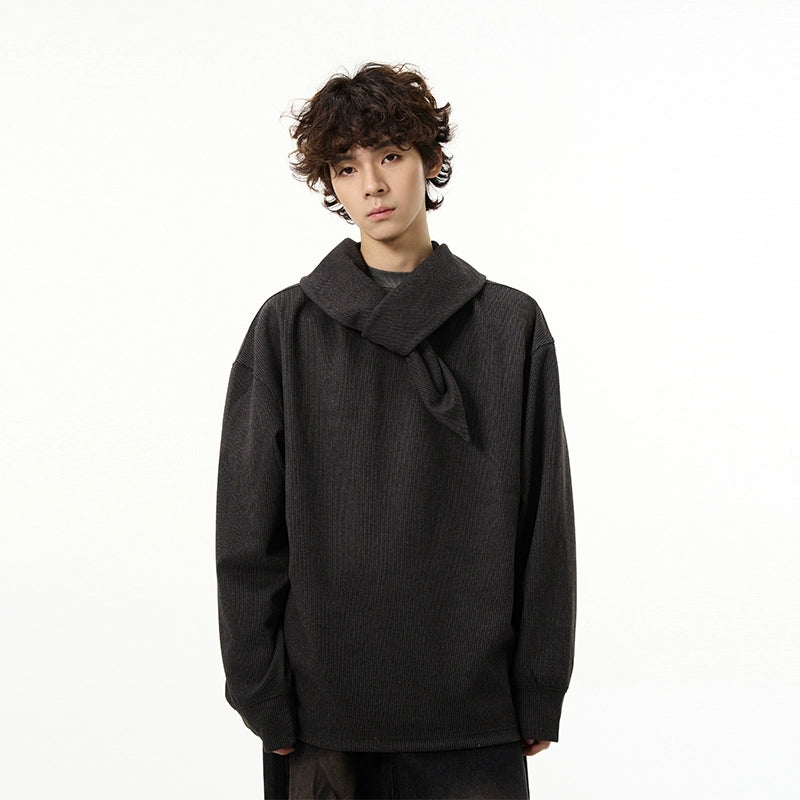 Dark Knit Scarf Collar Sweater
