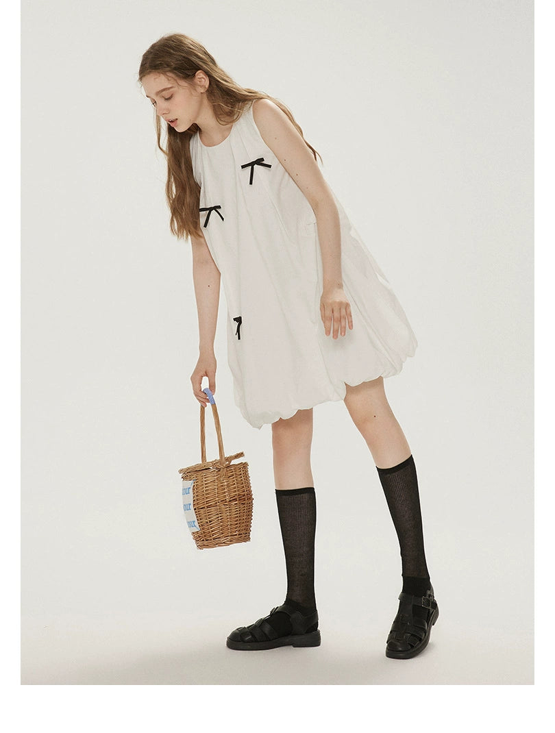 Bow Bubble Sleeveless Summer Dress