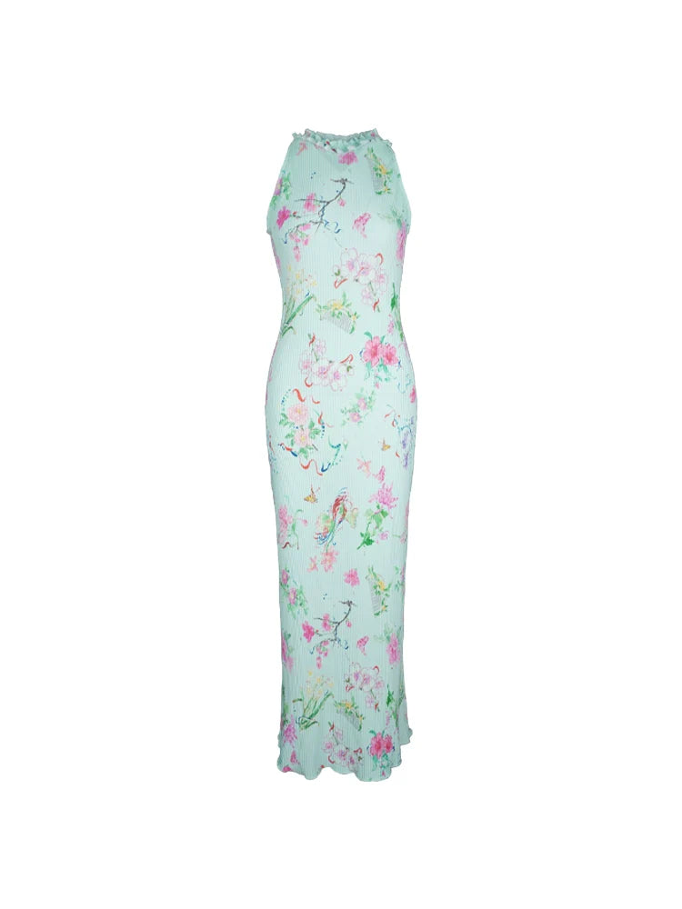 Mint Floral Sleeveless Maxi Dress