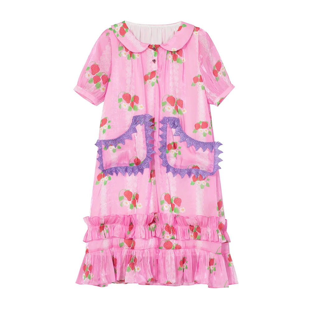 Pink Strawberry Peter Pan Collar Dress
