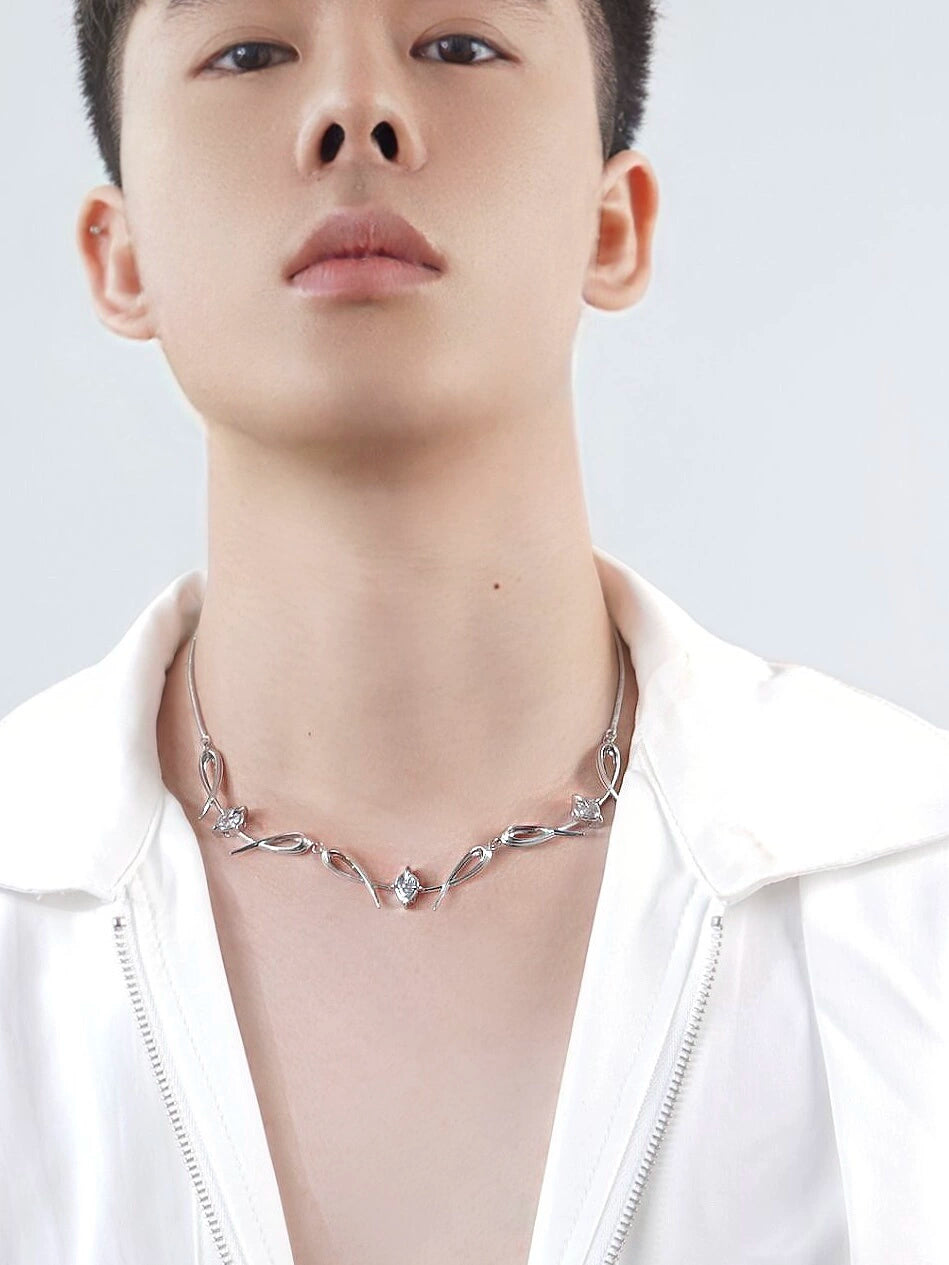 Collar de cristal de hoja de plata