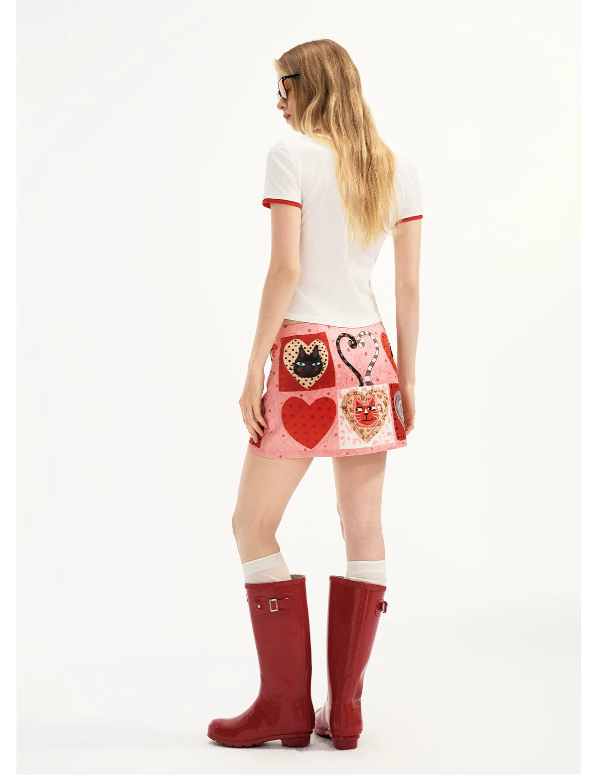 Candy Hearts Kitty Patchwork Mini Skirt