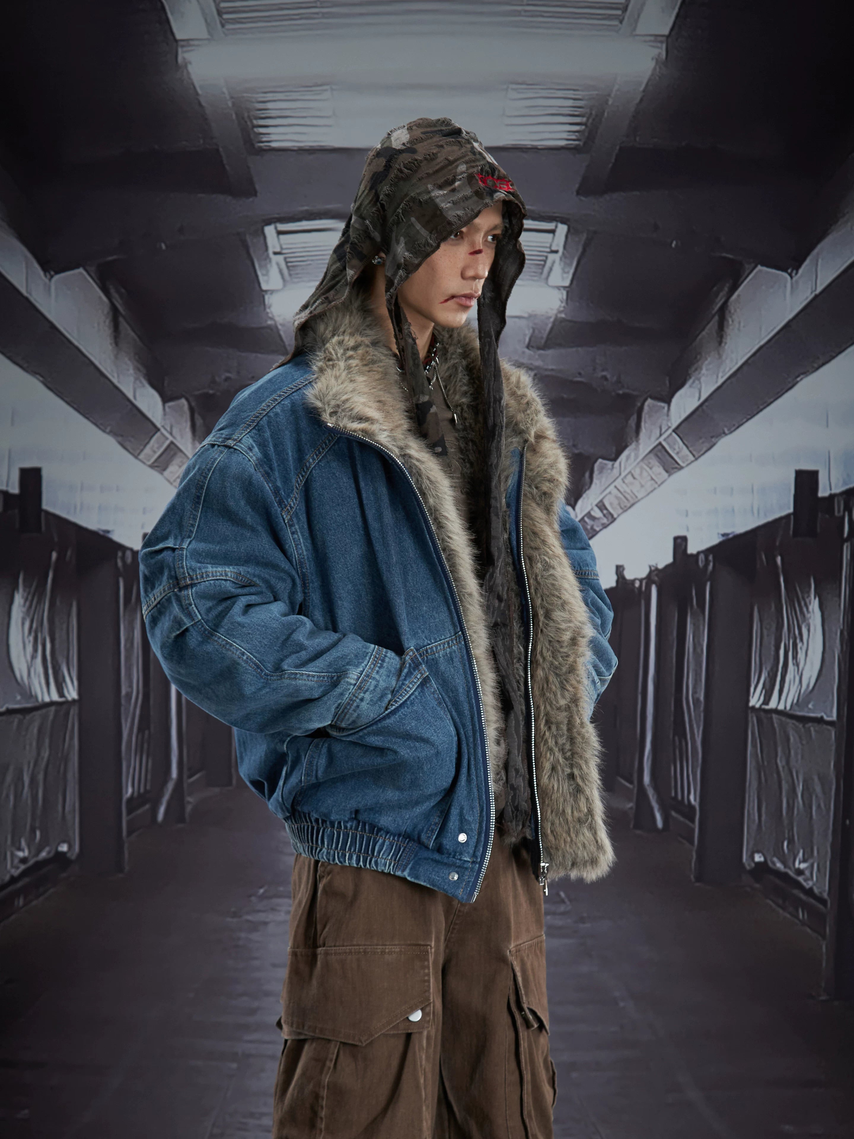 Frostlined Forge Denim Bomber Jacket