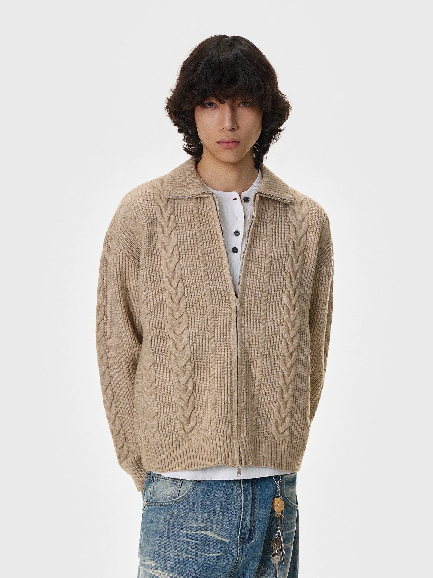 Oatbraid Zip Cable Cardigan