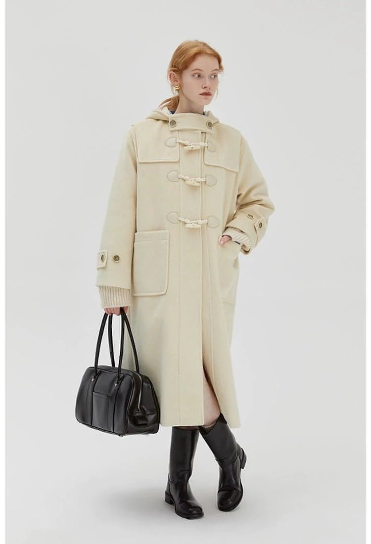 Winter Thicken College Style Hooded Mid-Length Melton Wool Coat - chiclara