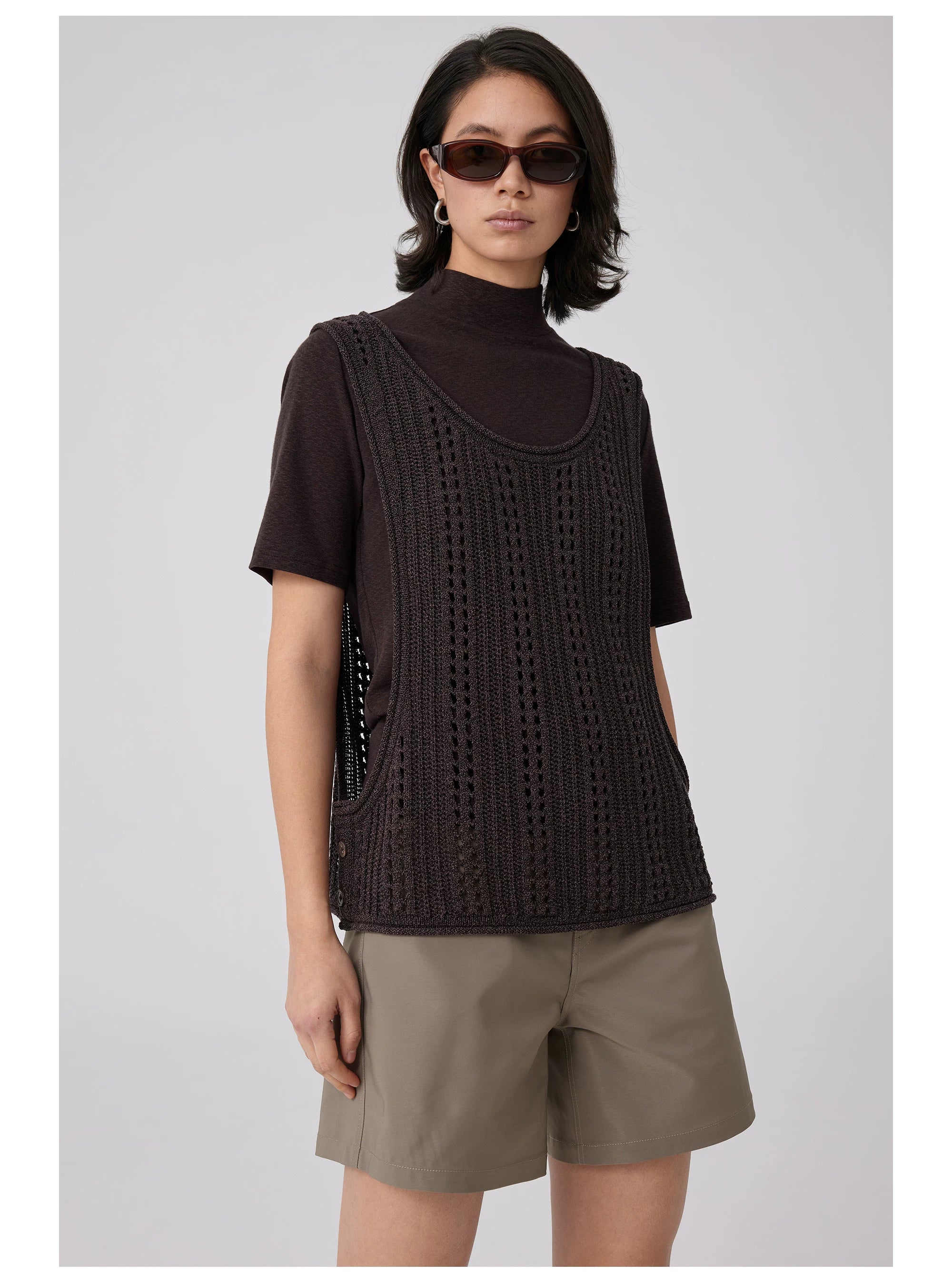 Open-Knit Button-Detail Vest