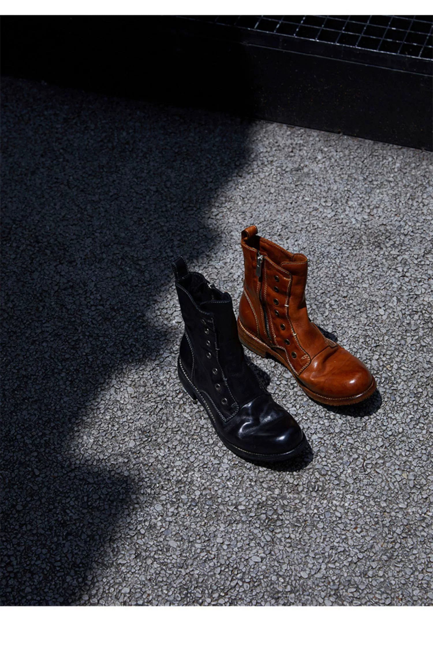 Brown Leather Lace-less Combat Boots