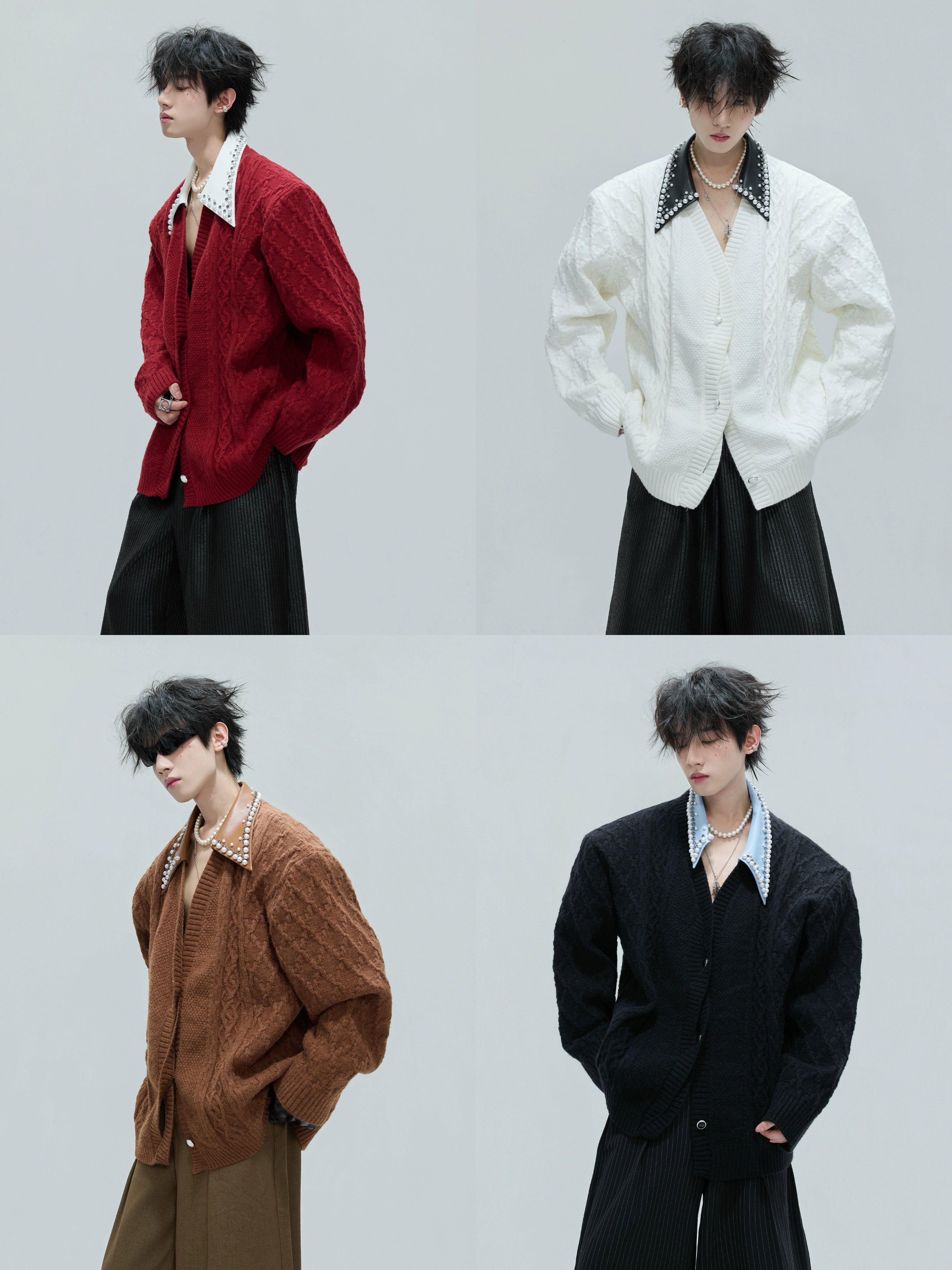 Cable Stud Collar Cardigan