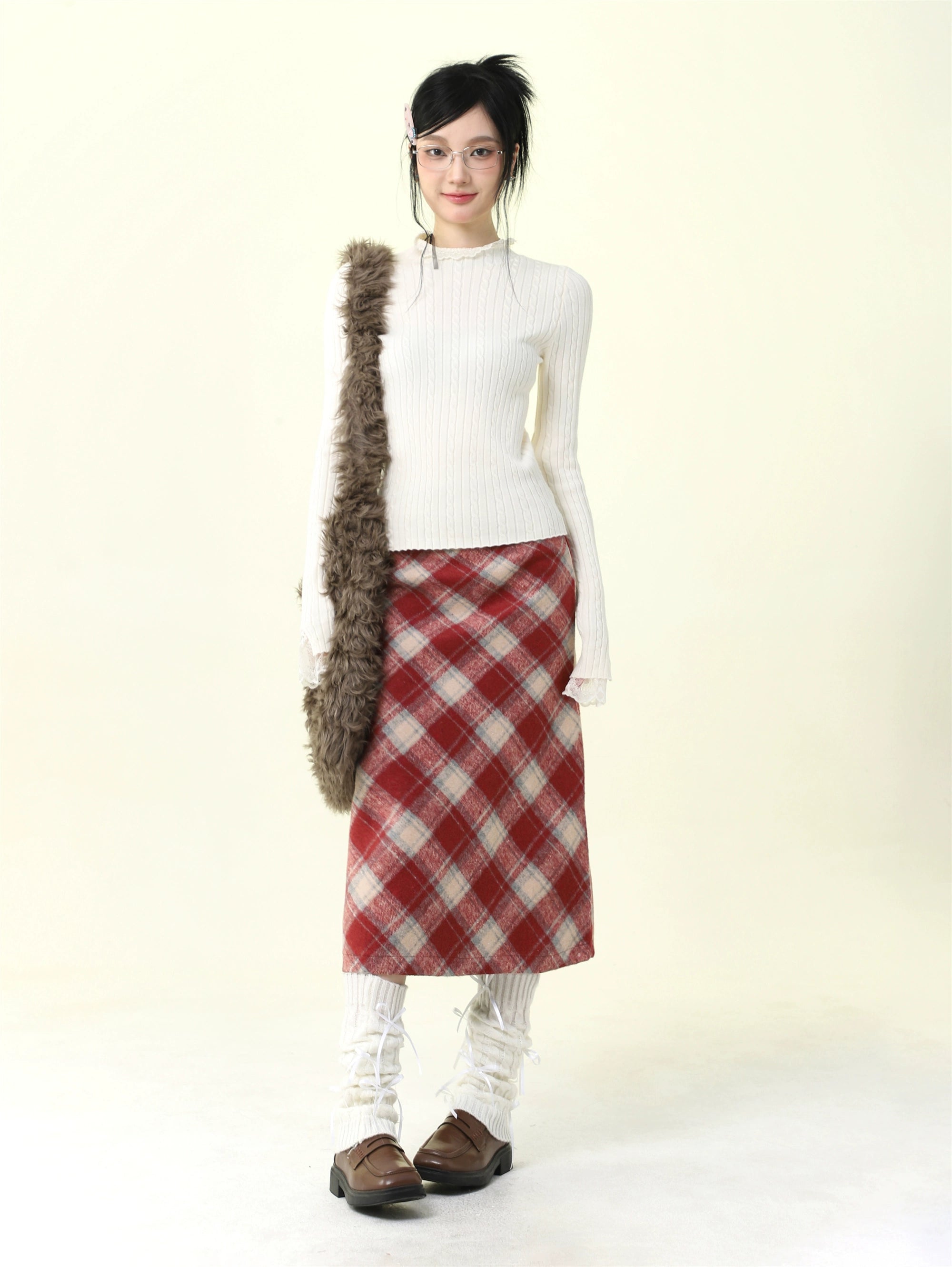 Jupe à carreaux à taille haute