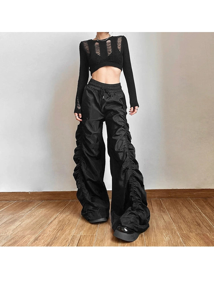 High-Waist Pleated Wide-Leg Pants - chiclara