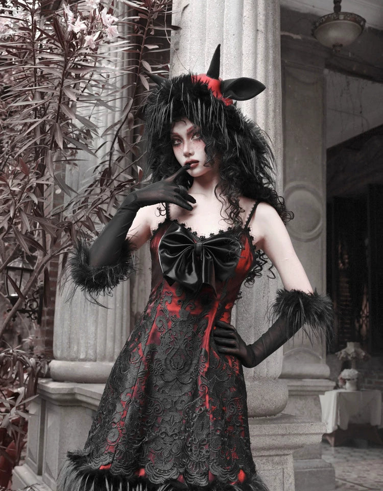 Crimson Devil Horn Faux Fur Hat