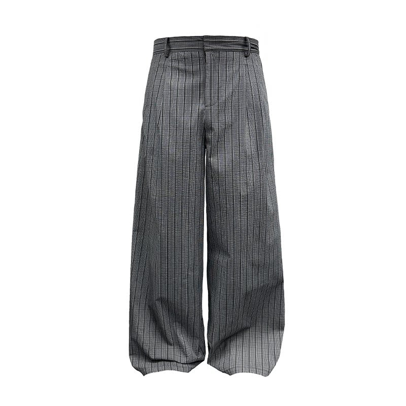 Grey Glen-Check Pleated Wide-Leg Trousers