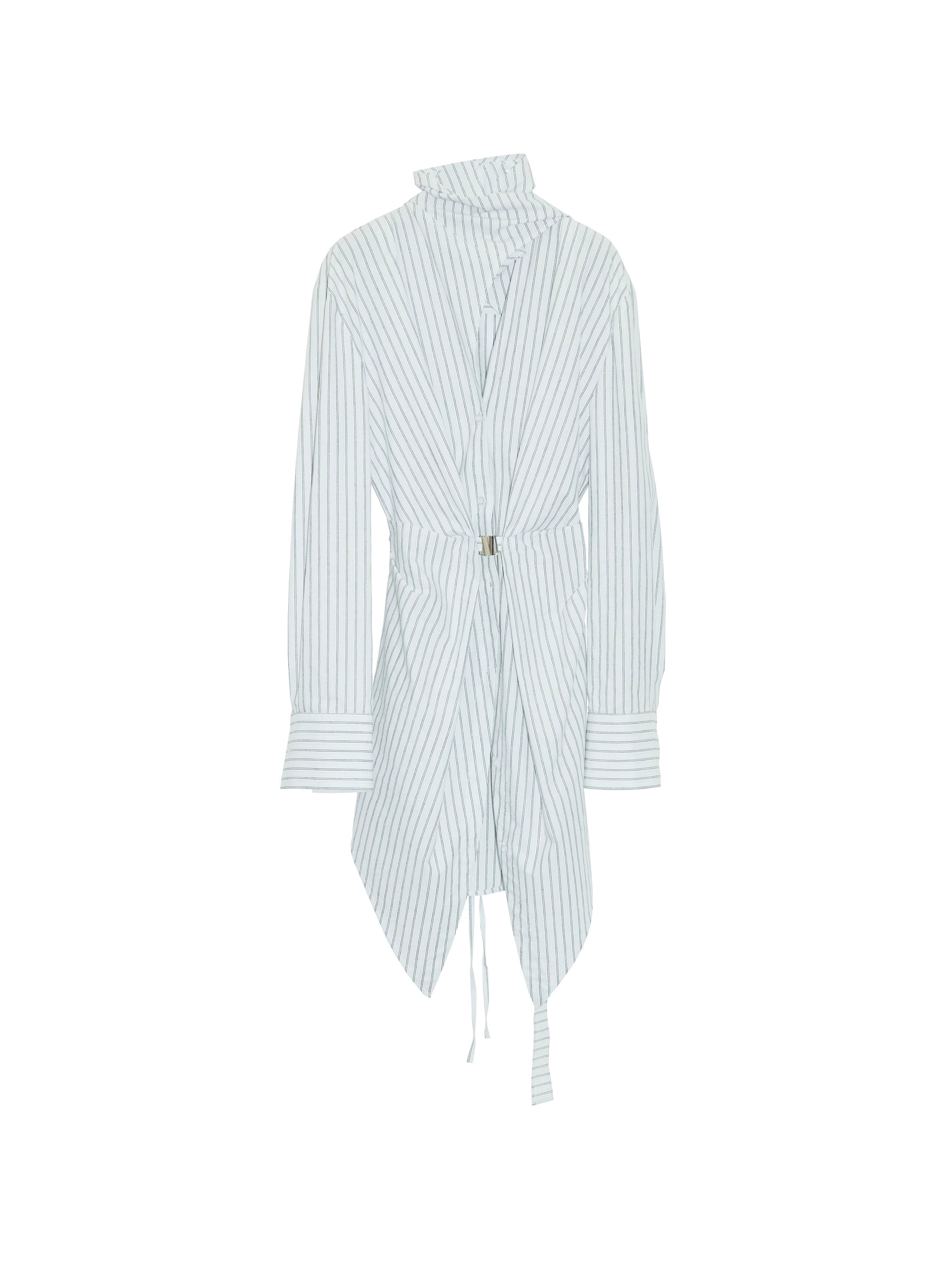 Pinstripe Asymmetric Belted Shirt Dress