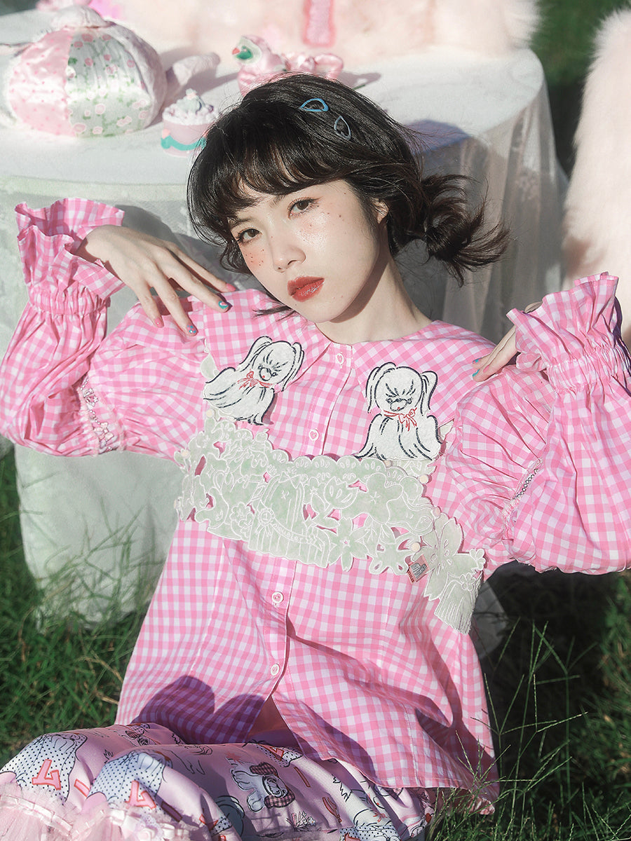 Gingham Puppy Collar Blouse