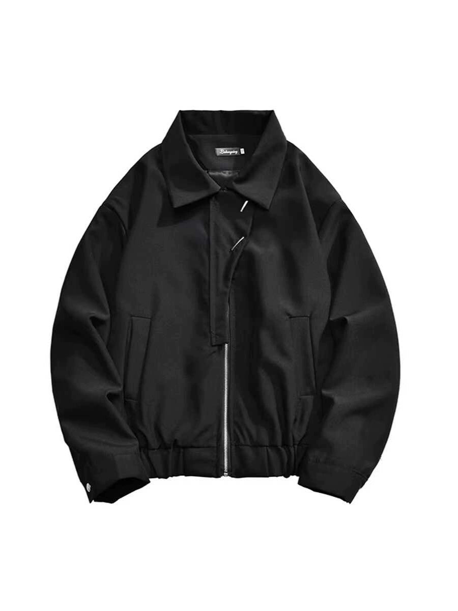 Black Bomber Jacket with Zipper Front
