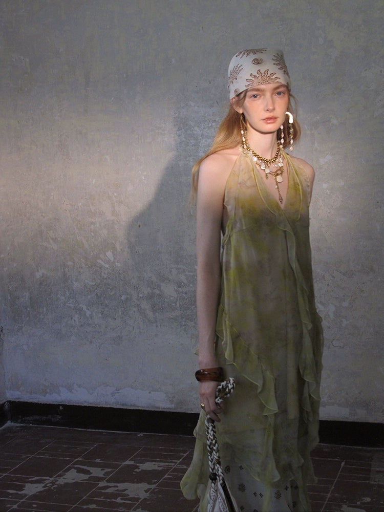 Sheer Ruffle Layered Maxi Dress