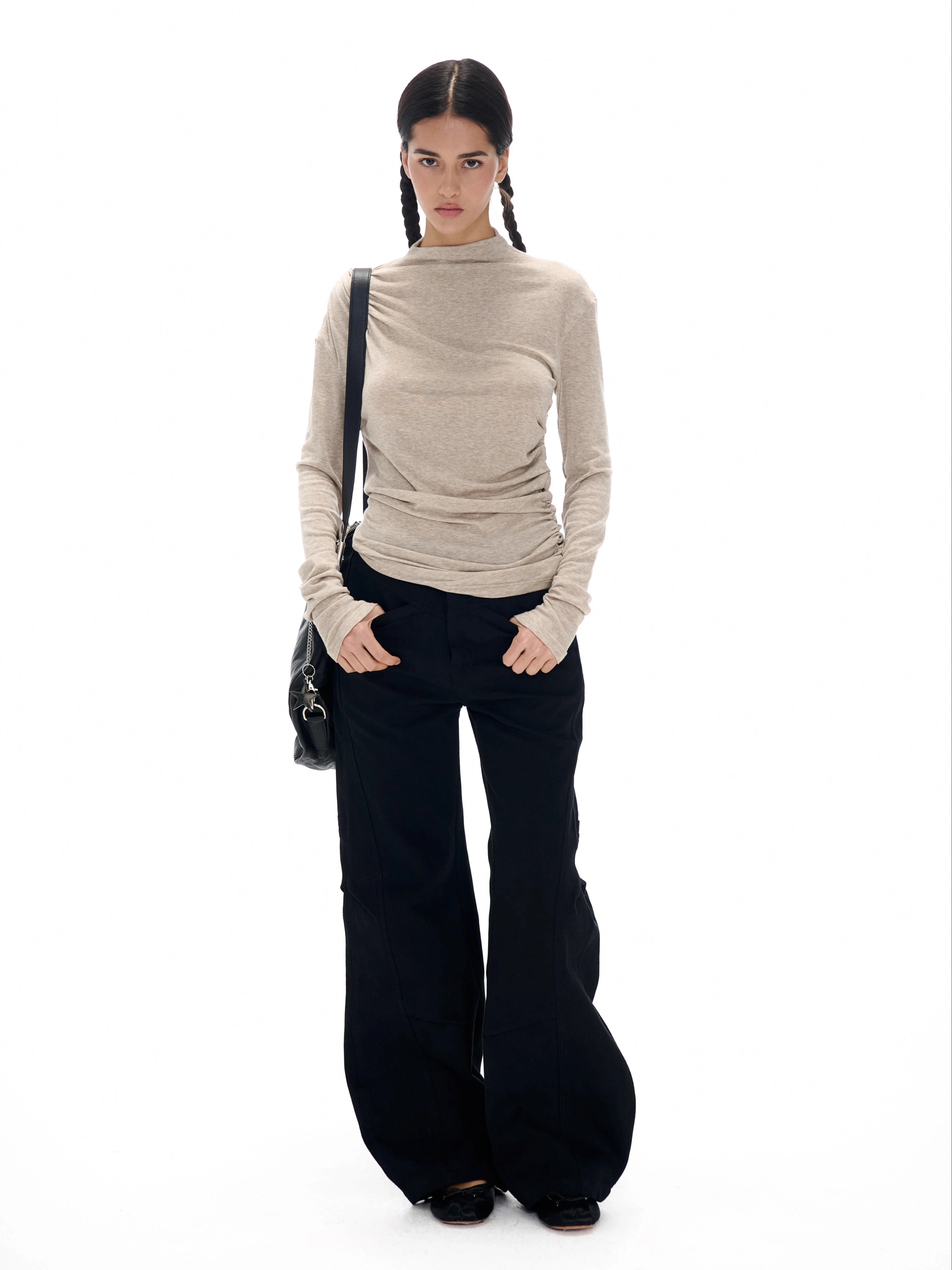 Haut à manches longues en tricot à col haut