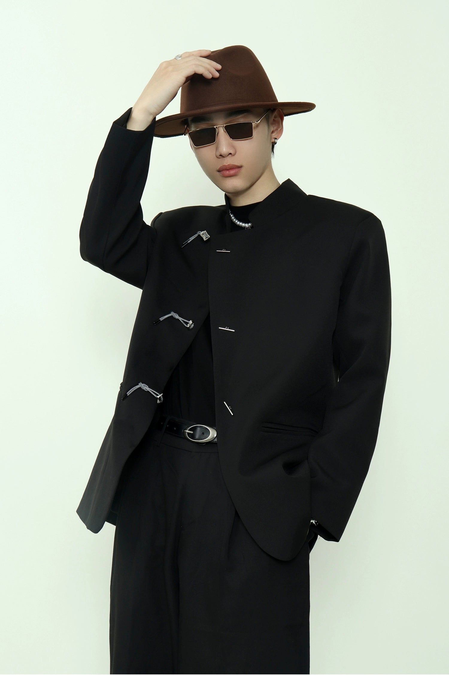 Mandarin Collar Toggle Black Blazer