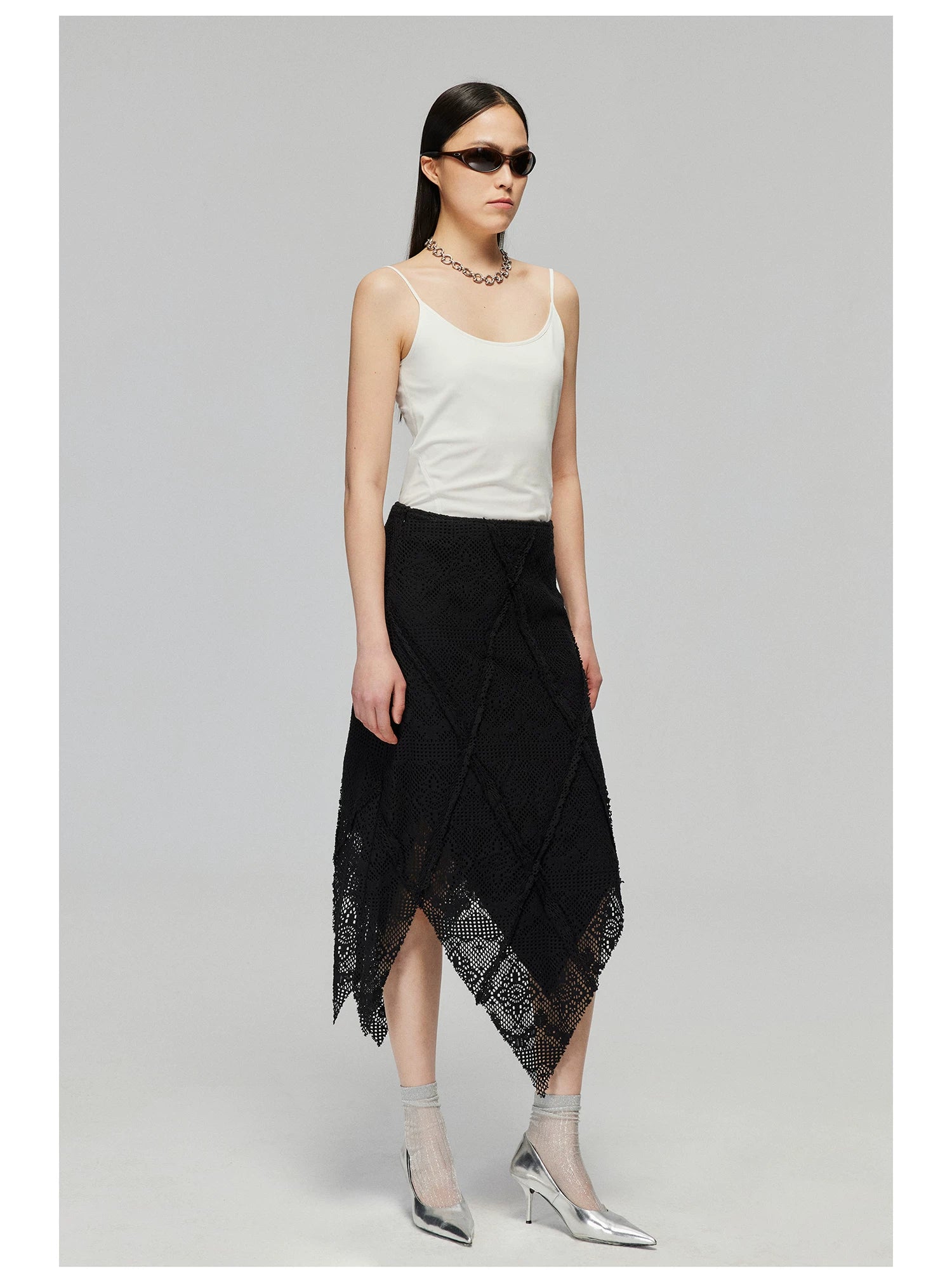 Crochet Handkerchief Hem Midi Skirt
