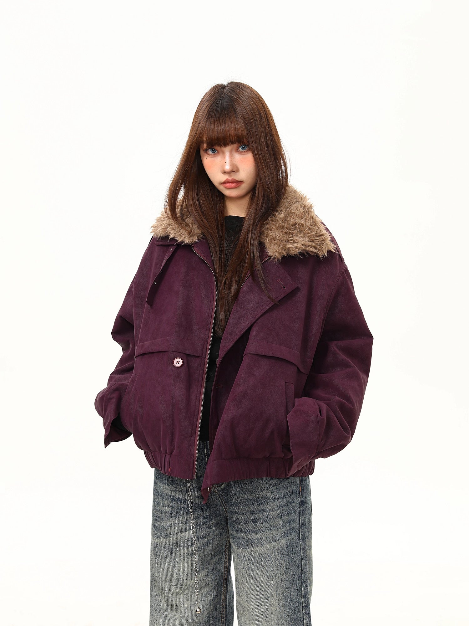 Plum Frost Faux Fur Collar Jacket