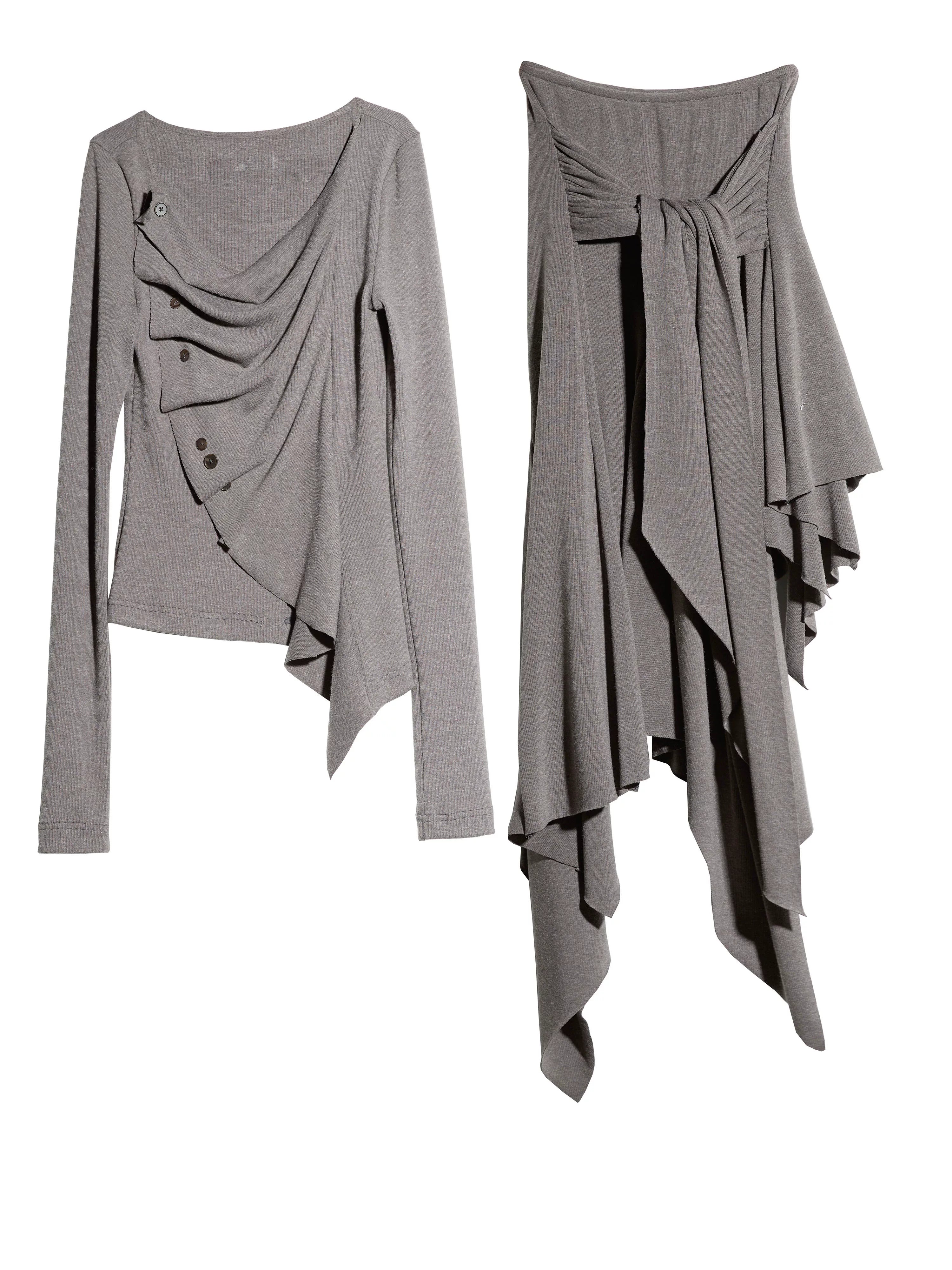 Taupe Draped Asymmetric Tie Top