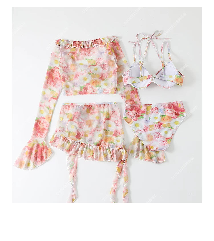 Watercolor Whisper Ruffle Chiffon Swim Set