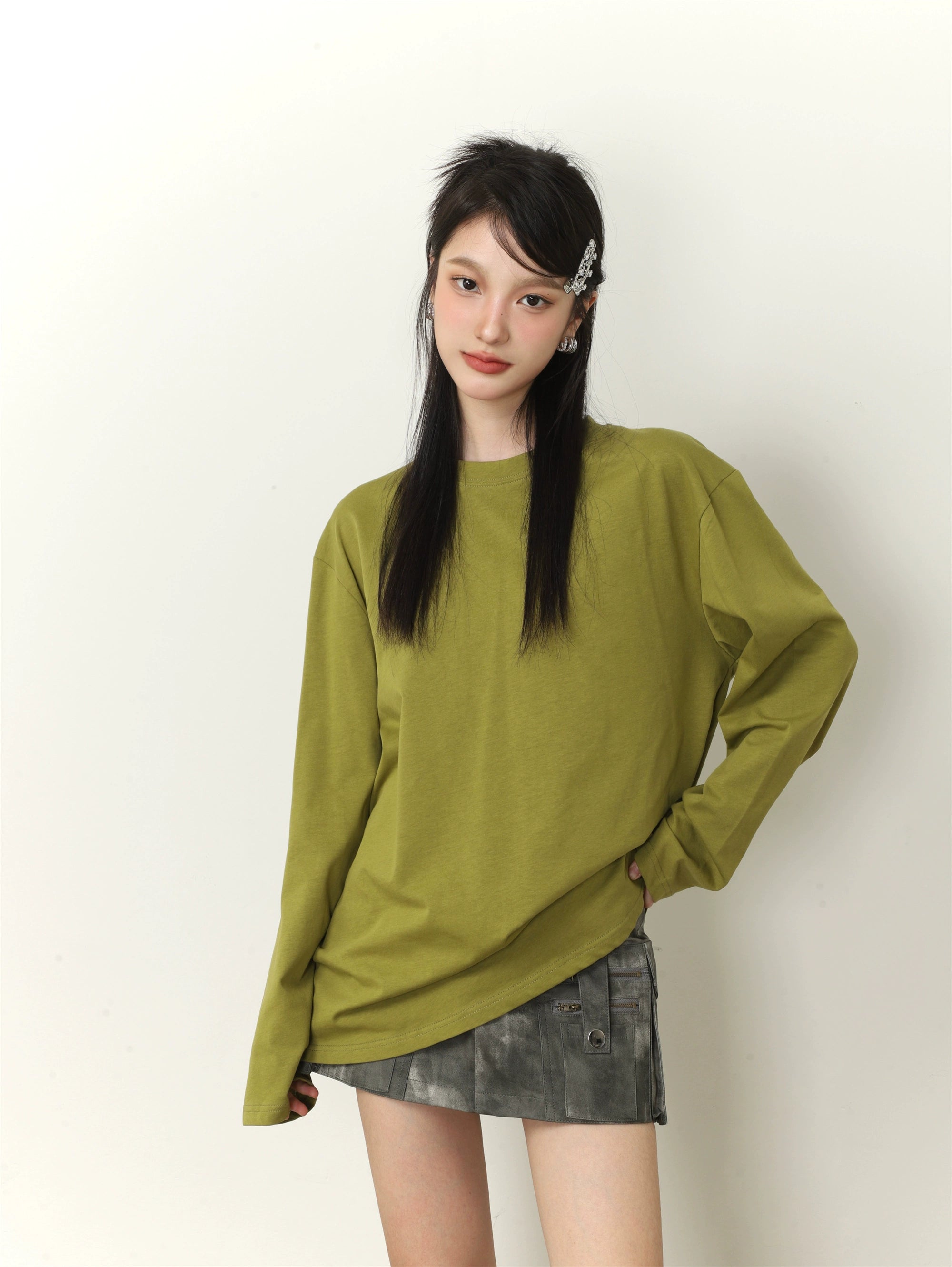 Feste Farbe Lose Long Sleeve T-Shirt