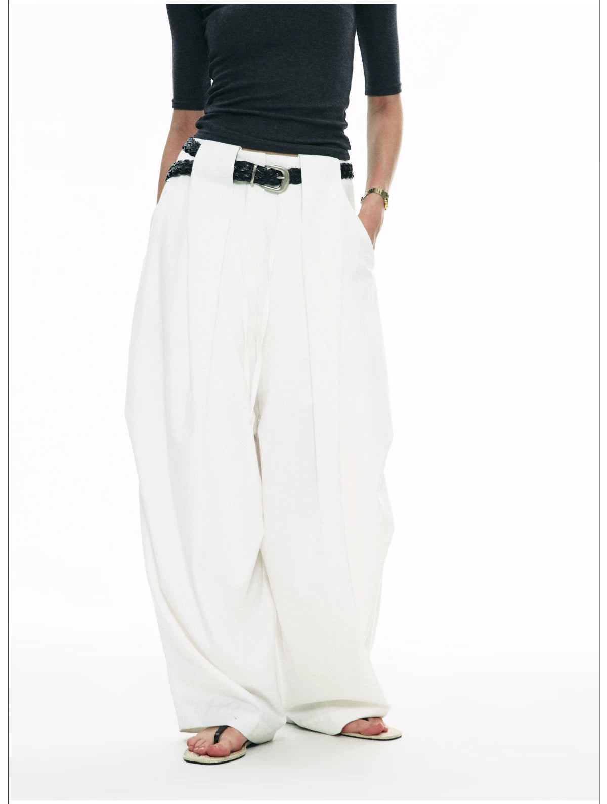 Draped Pleat Sarouel Trousers