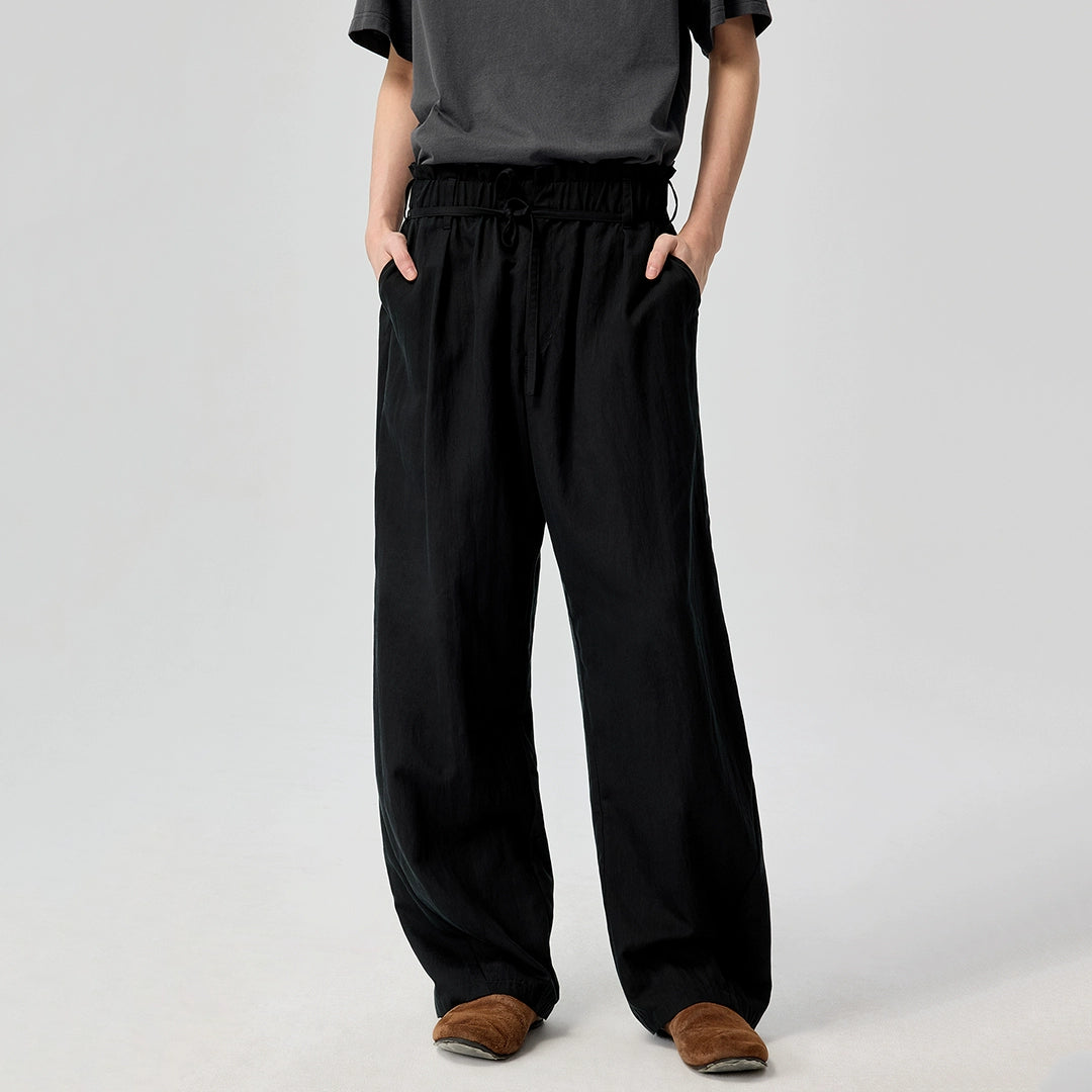 Wide Leg Relaxed Pants with Pleats Detail